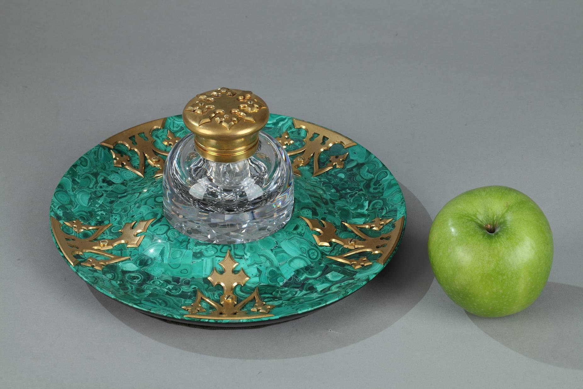 19th Century Malachite and Gilt Bronze Inkwell In Good Condition For Sale In Paris, FR