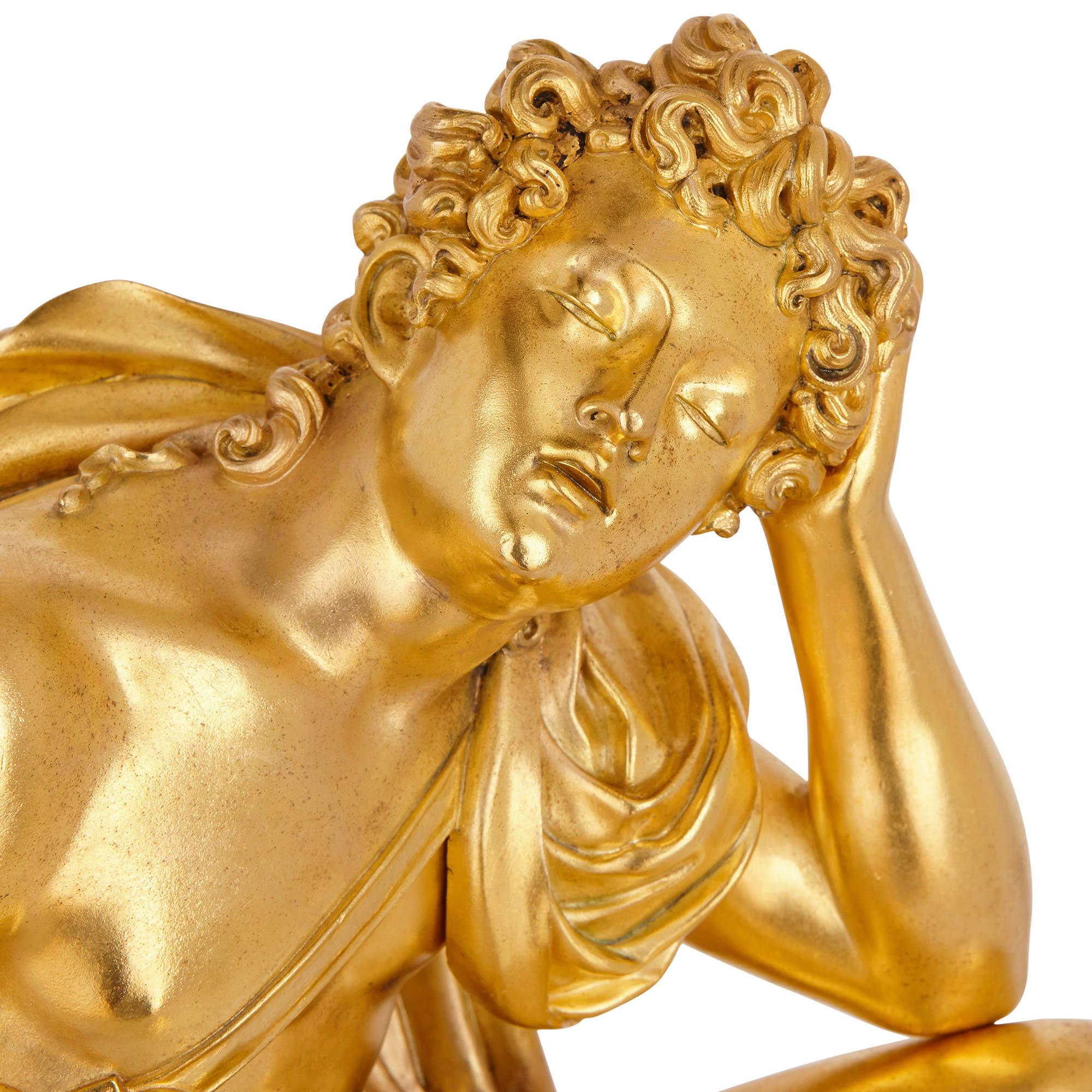 Kaminuhr aus Malachit und vergoldeter Bronze von Honoré Pons aus dem 19. Jahrhundert (Französisch) im Angebot