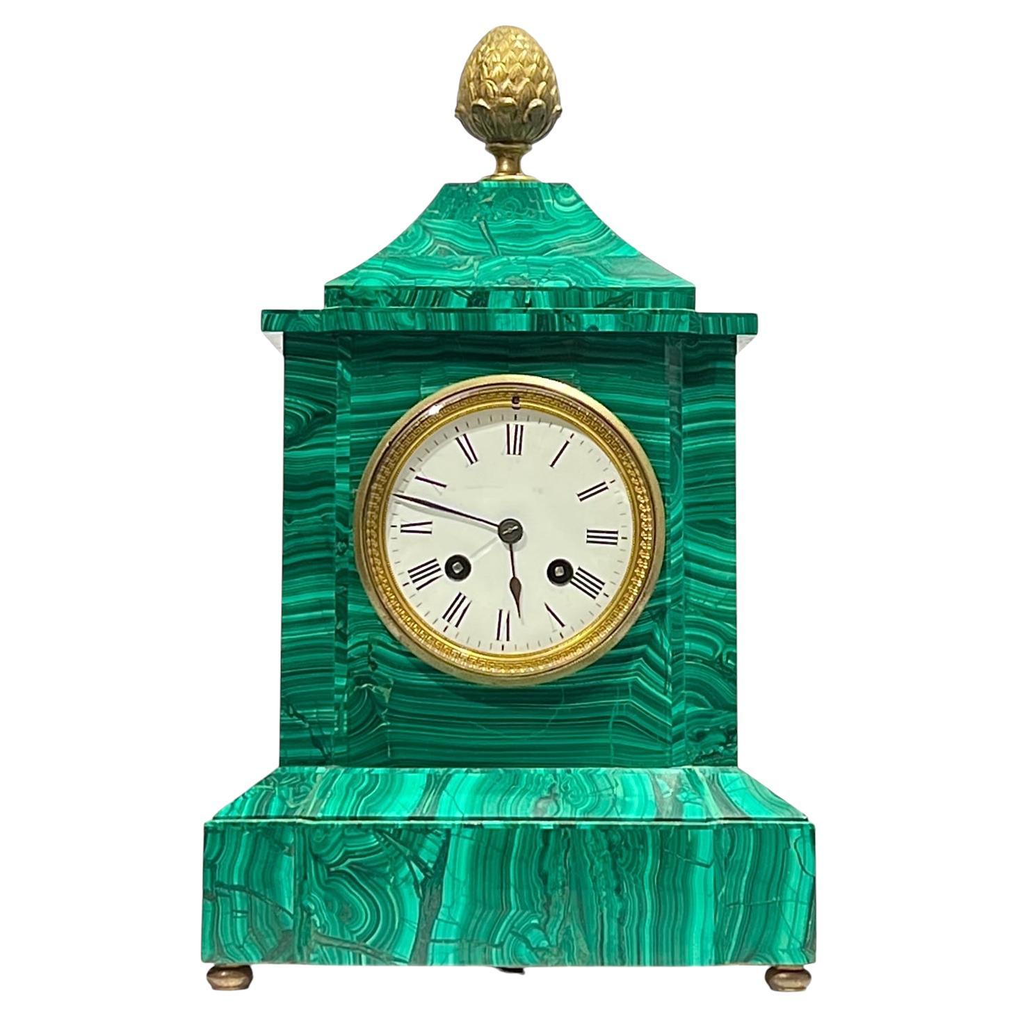 19th Century Malachite Veneered Mantel Clock