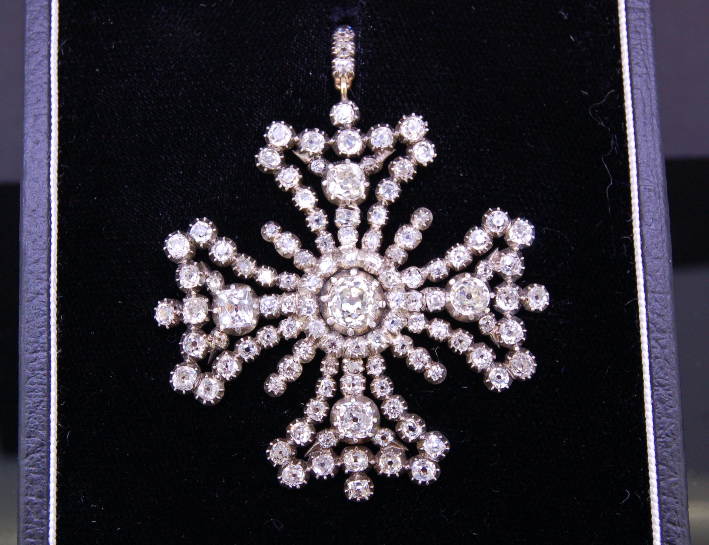Victorian 19th Century Maltese Diamond Pendant/Brooch For Sale