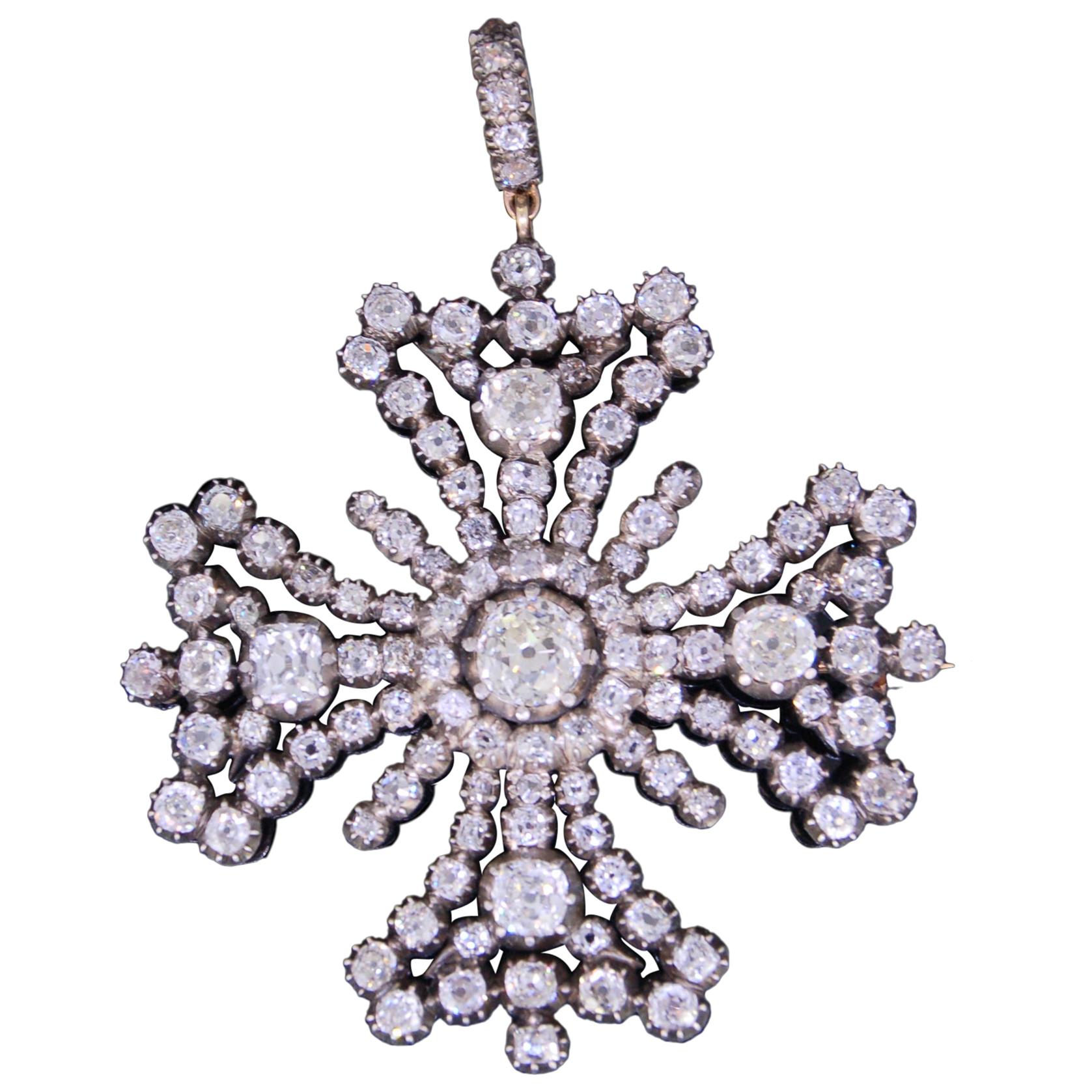 19th Century Maltese Diamond Pendant/Brooch For Sale