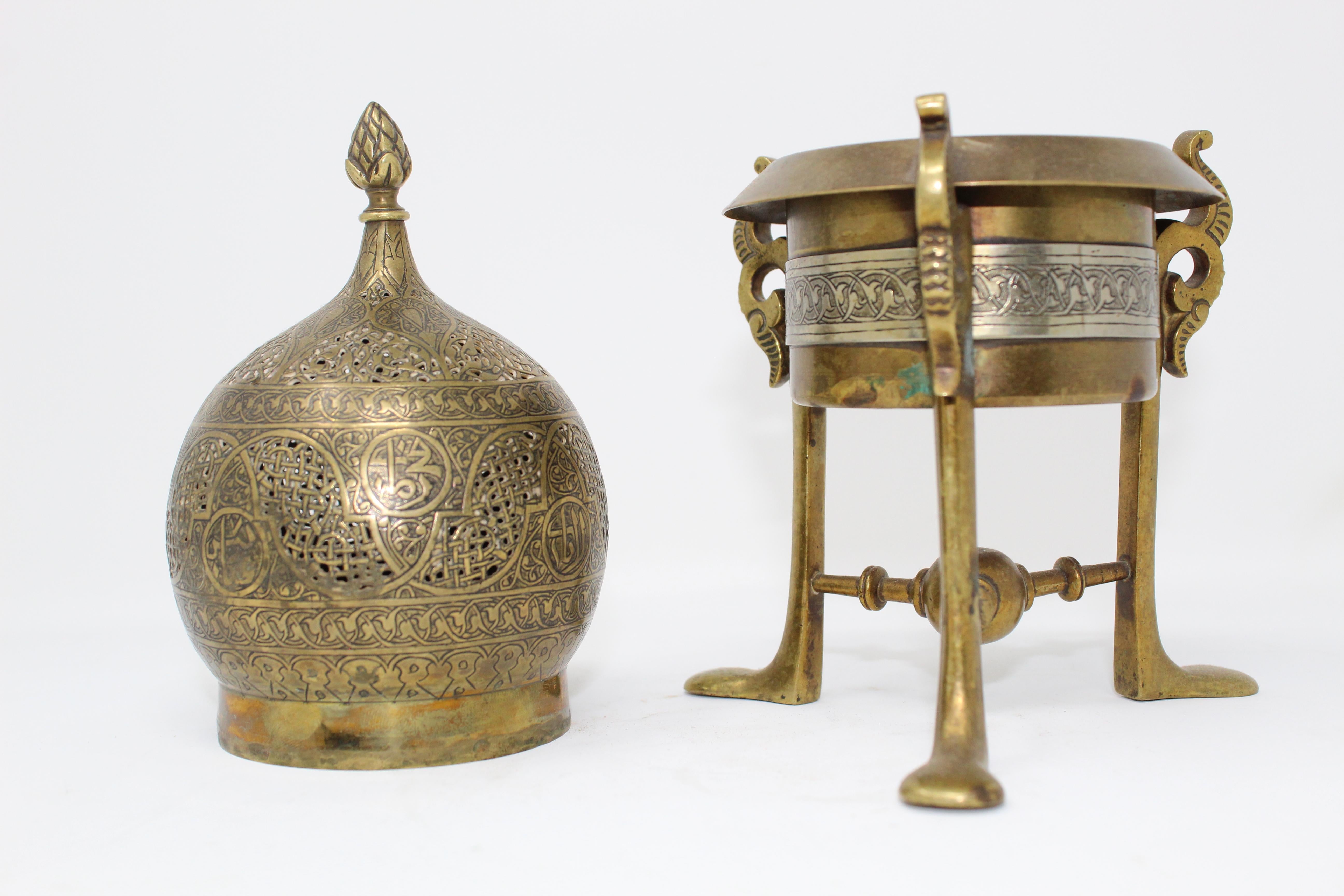 Egyptian 19th Century, Mamluk Revival Brass Openwork Incense Burner, Egypt For Sale