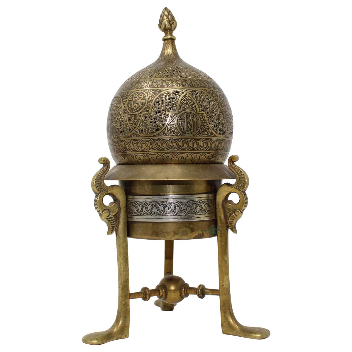 19th Century, Mamluk Revival Brass Openwork Incense Burner, Egypt For Sale