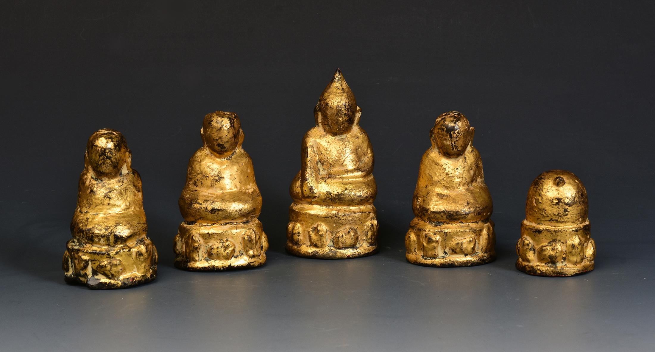 Gilt 19th Century, Mandalay, A Set of Antique Burmese Medicine Buddha Amulets For Sale