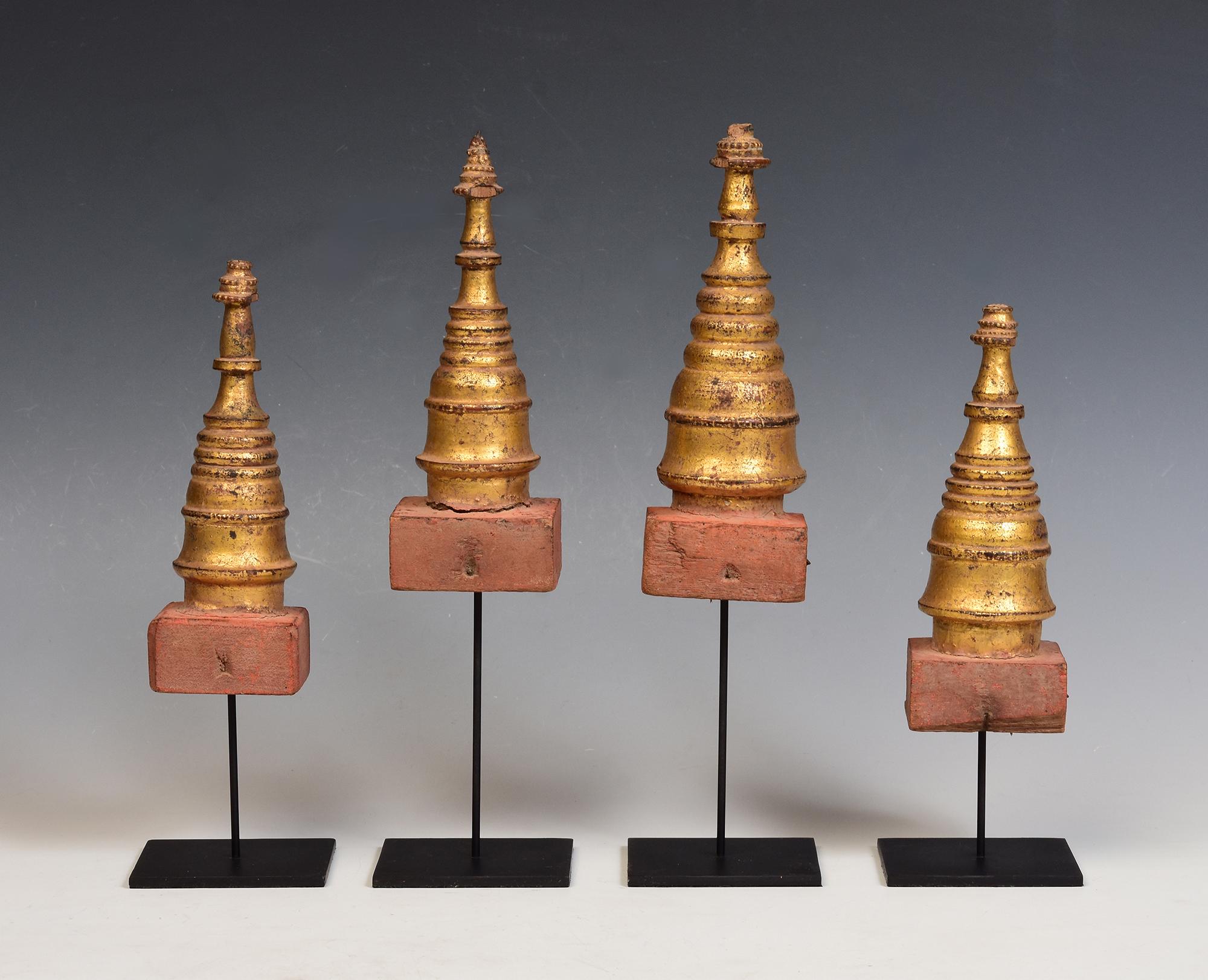 19th Century, Mandalay, A Set of Antique Burmese Wood Carving Pagoda Stupa For Sale 6