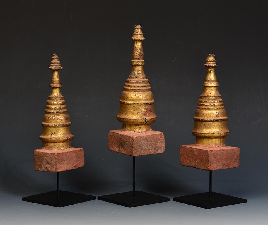 19th Century, Mandalay, A Set of Antique Burmese Wood Carving Pagoda Stupa For Sale 6