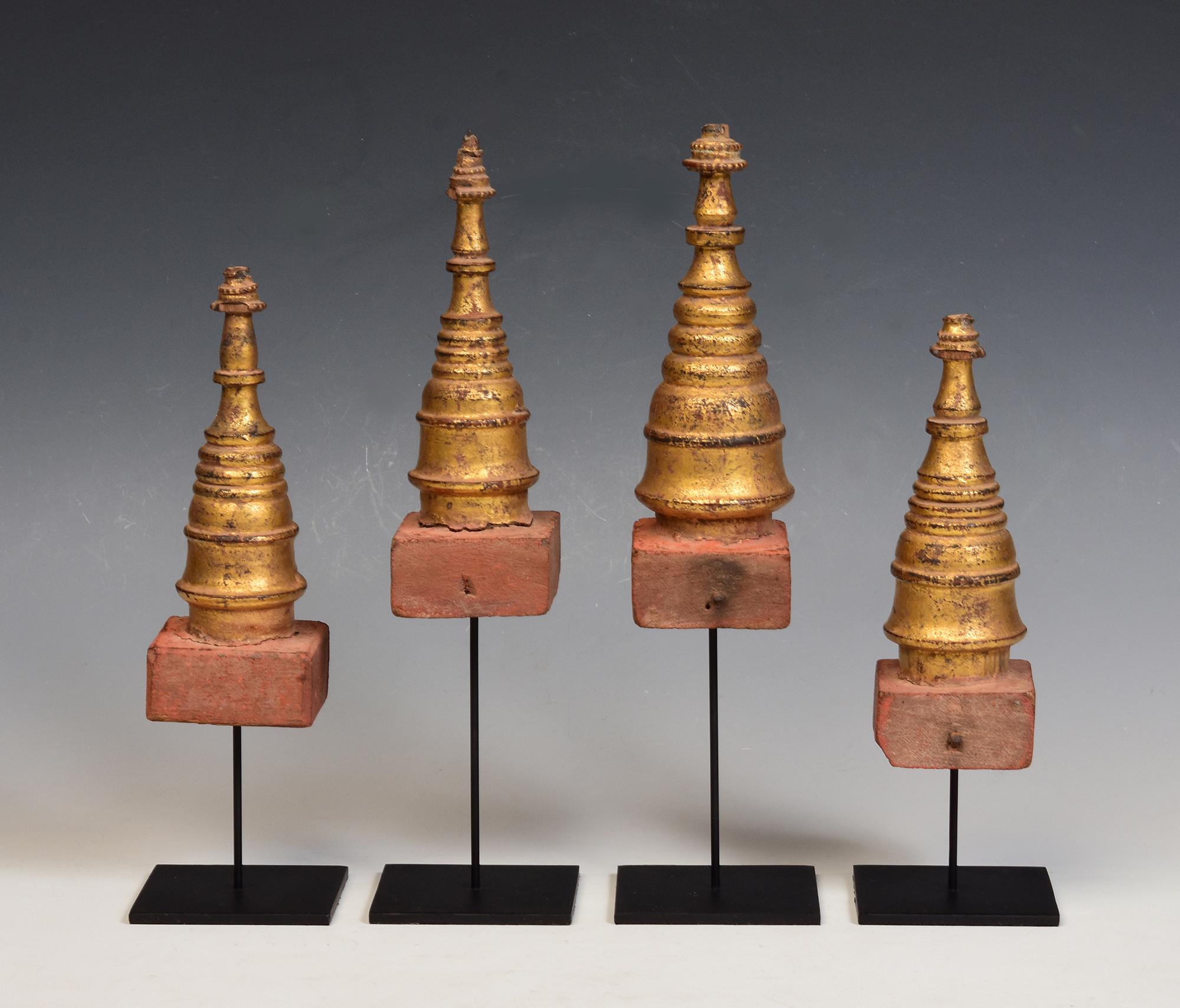 19th Century, Mandalay, A Set of Antique Burmese Wood Carving Pagoda Stupa For Sale 8