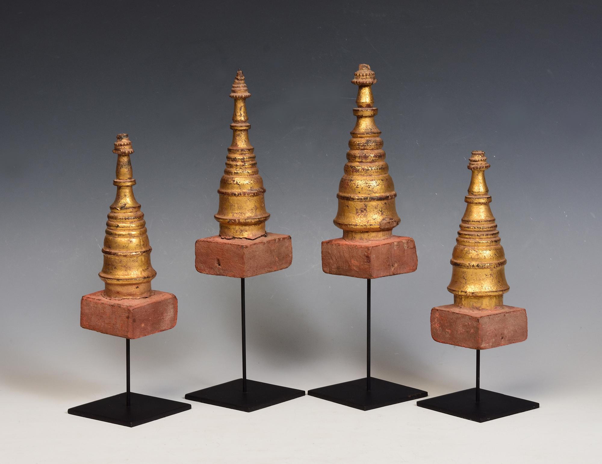19th Century, Mandalay, A Set of Antique Burmese Wood Carving Pagoda Stupa For Sale 9