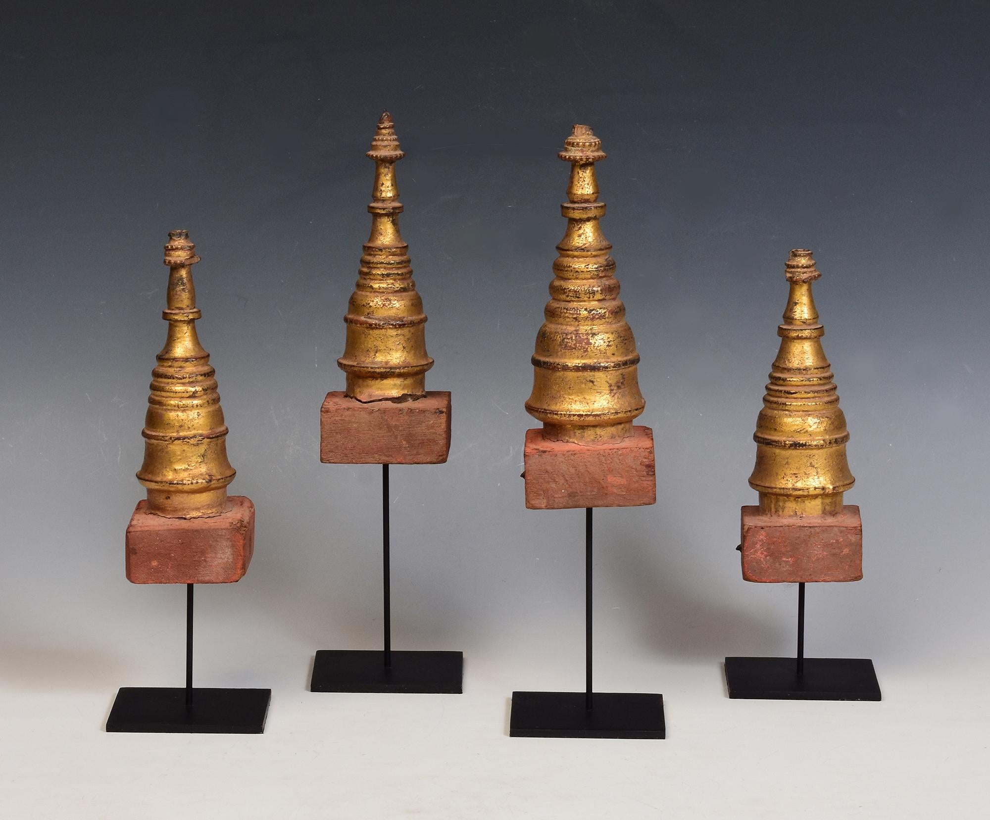 19th Century, Mandalay, A Set of Antique Burmese Wood Carving Pagoda Stupa For Sale 10