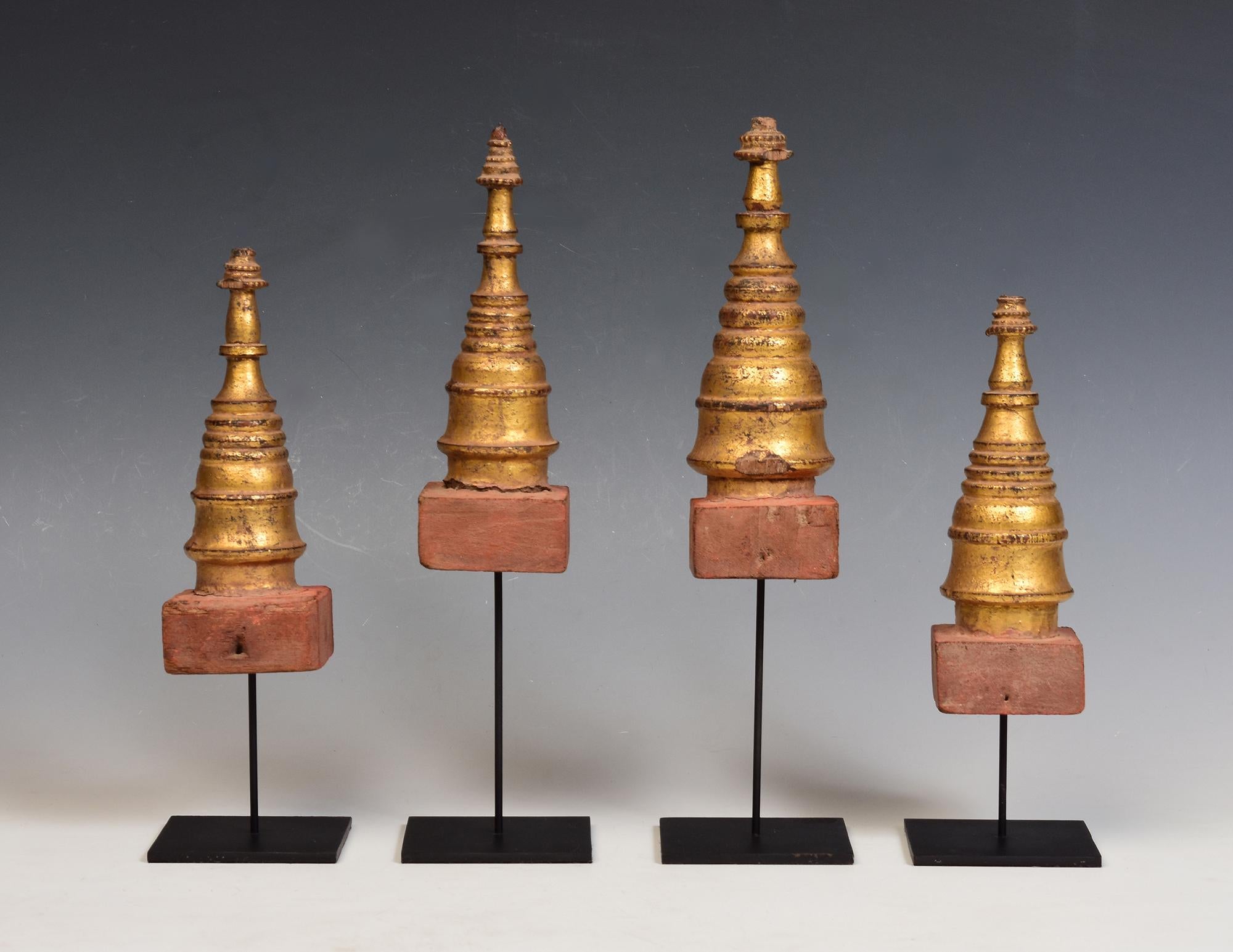 19th Century, Mandalay, A Set of Antique Burmese Wood Carving Pagoda Stupa For Sale 5