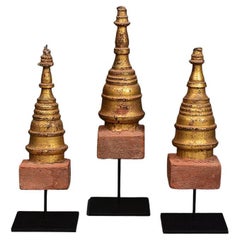 19th Century, Mandalay, A Set of Antique Burmese Wood Carving Pagoda Stupa