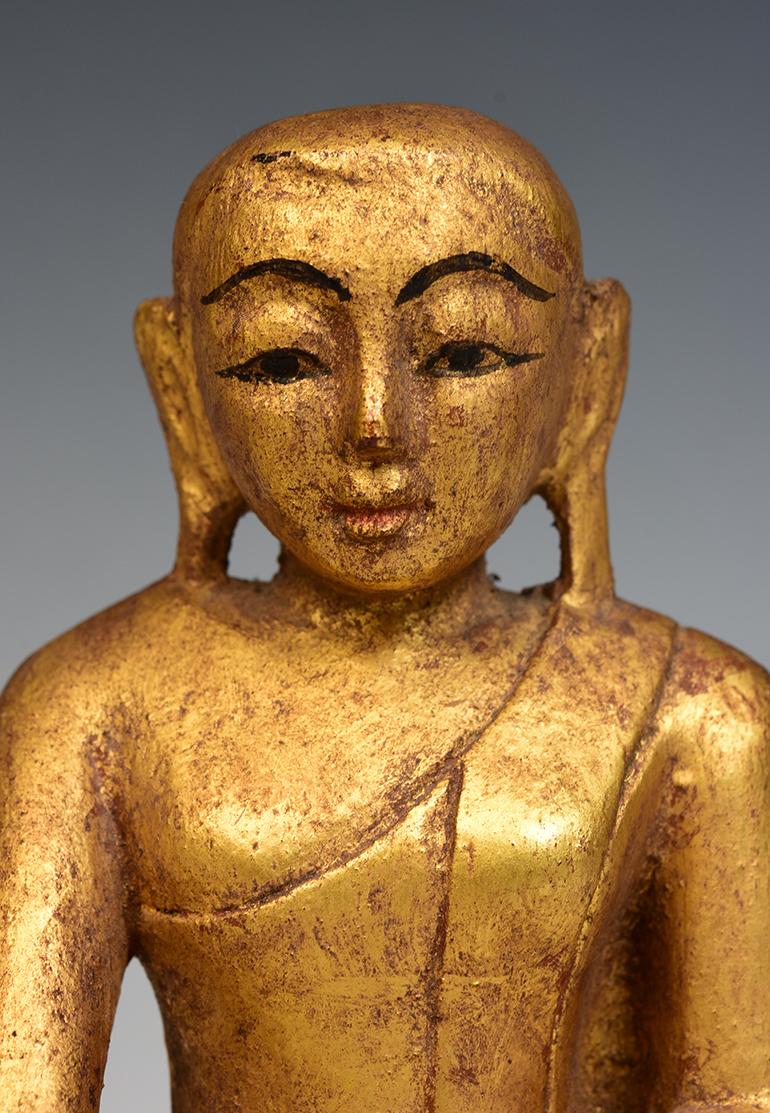 19th Century, Mandalay, A Set of Antique Burmese Wooden Seated Disciple / Monk For Sale 6