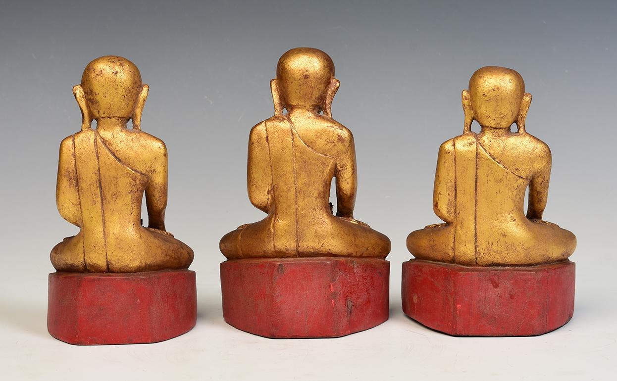 19th Century, Mandalay, A Set of Antique Burmese Wooden Seated Disciple / Monk For Sale 9