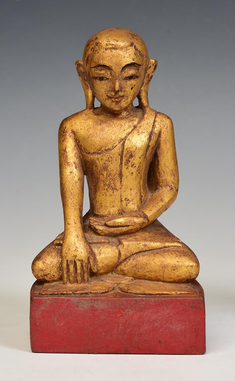 Hand-Carved 19th Century, Mandalay, A Set of Antique Burmese Wooden Seated Disciple / Monk For Sale