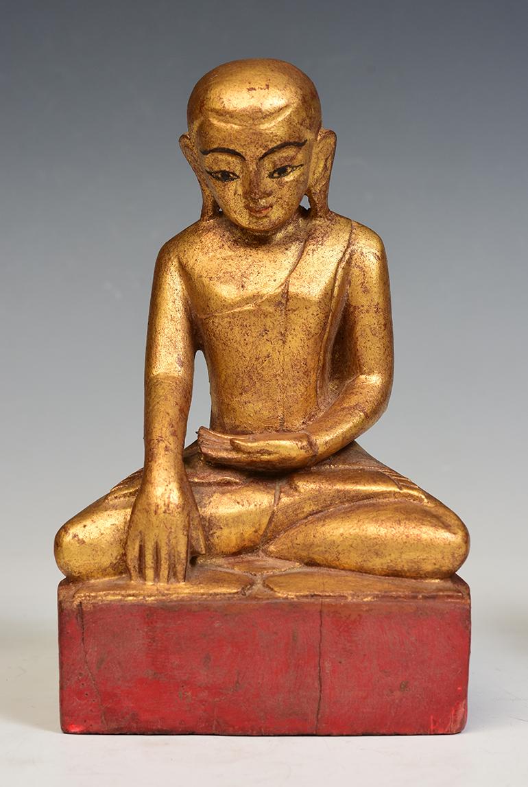 19th Century, Mandalay, A Set of Antique Burmese Wooden Seated Disciple / Monk For Sale 2
