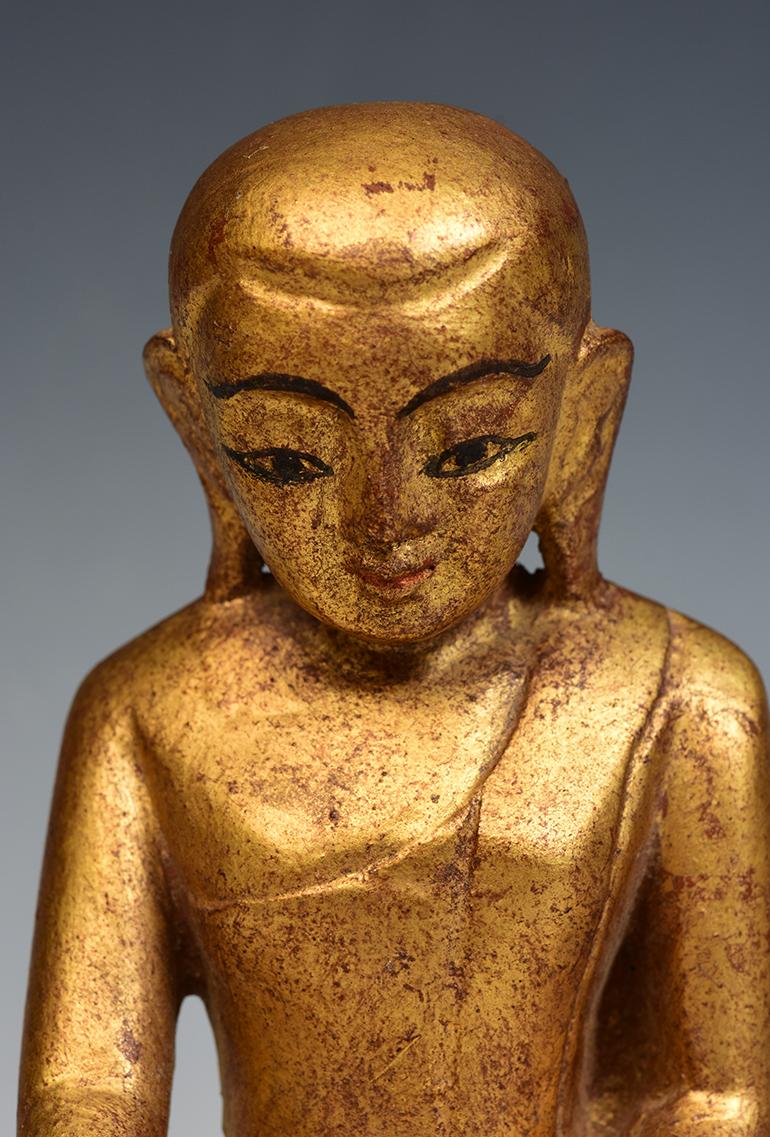 19th Century, Mandalay, A Set of Antique Burmese Wooden Seated Disciple / Monk For Sale 3
