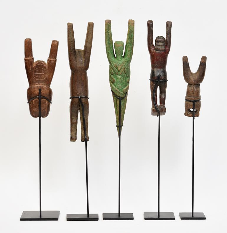 Hand-Carved 19th Century, Mandalay, A Set of Antique Burmese Wooden Slingshots