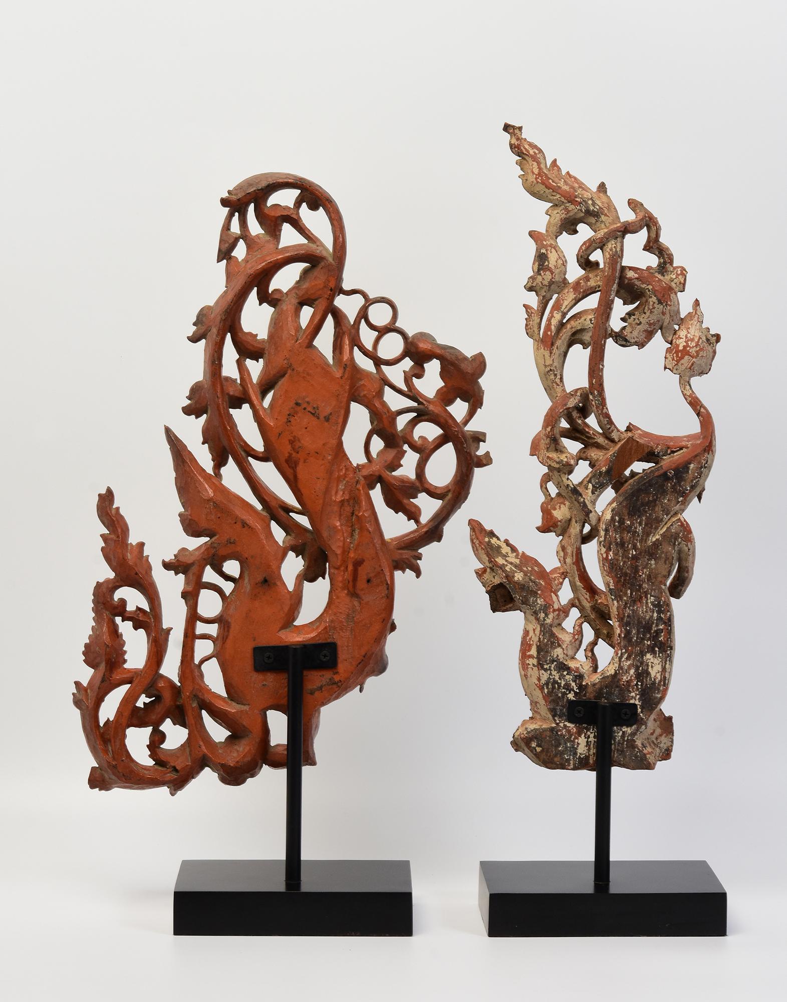 19th Century, Mandalay, A Set of Two Pieces of Burmese Wood Carving Nagas For Sale 6