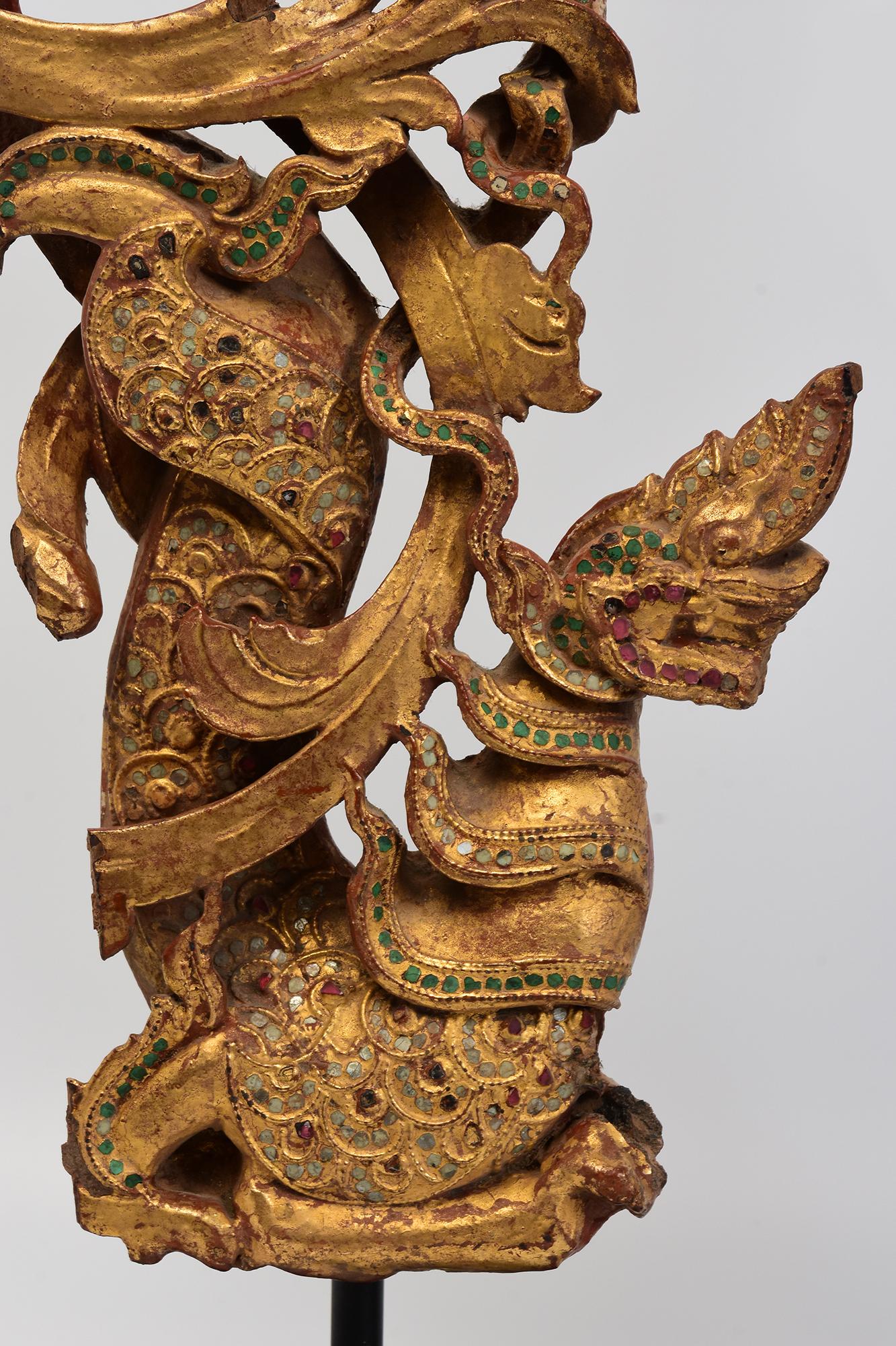 19th Century, Mandalay, A Set of Two Pieces of Burmese Wood Carving Nagas In Good Condition For Sale In Sampantawong, TH
