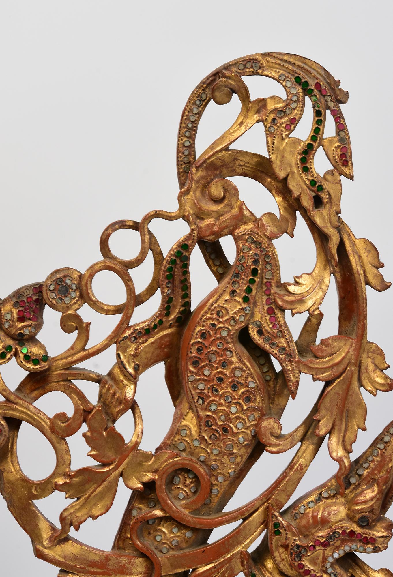 19th Century, Mandalay, A Set of Two Pieces of Burmese Wood Carving Nagas For Sale 1