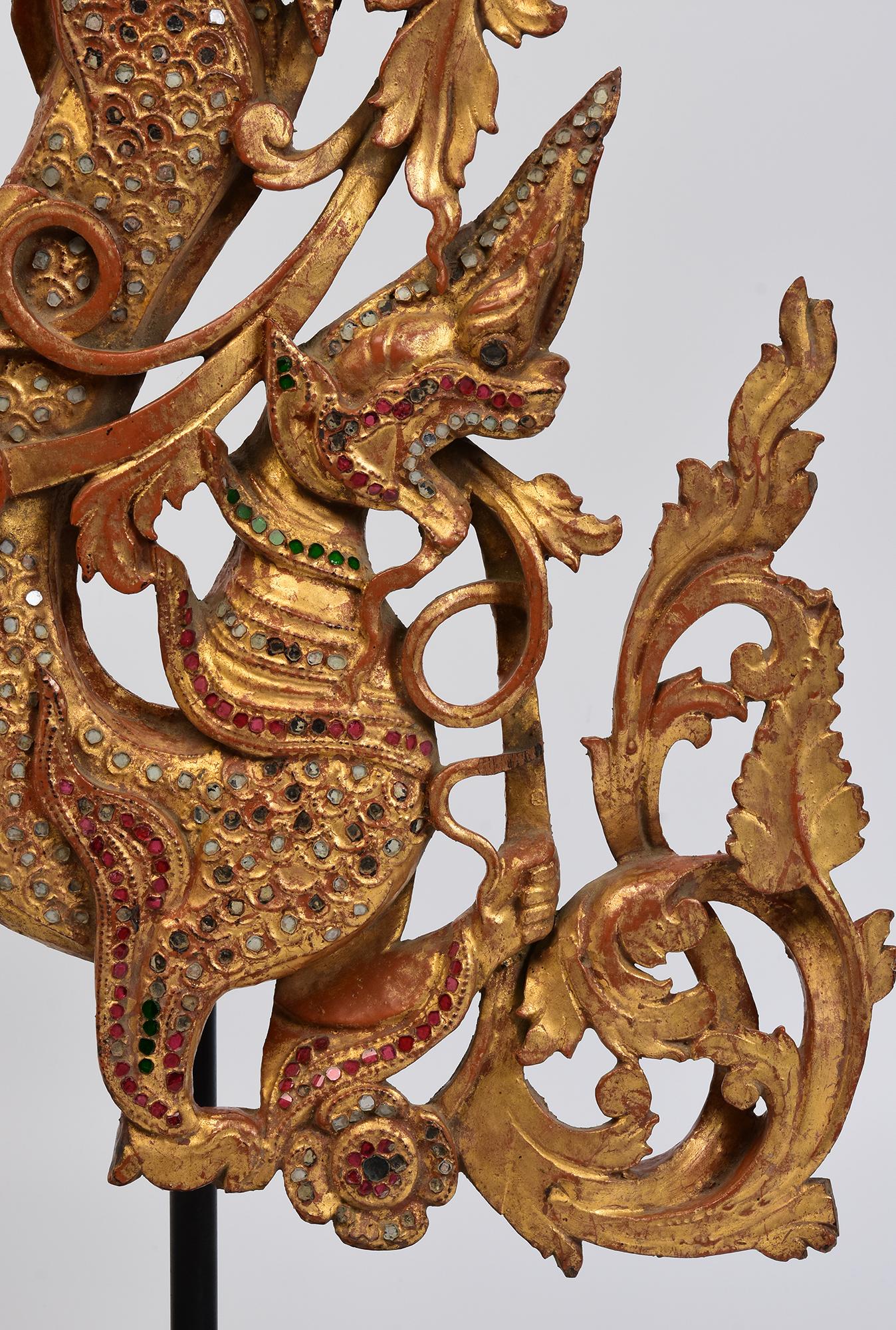 19th Century, Mandalay, A Set of Two Pieces of Burmese Wood Carving Nagas For Sale 2