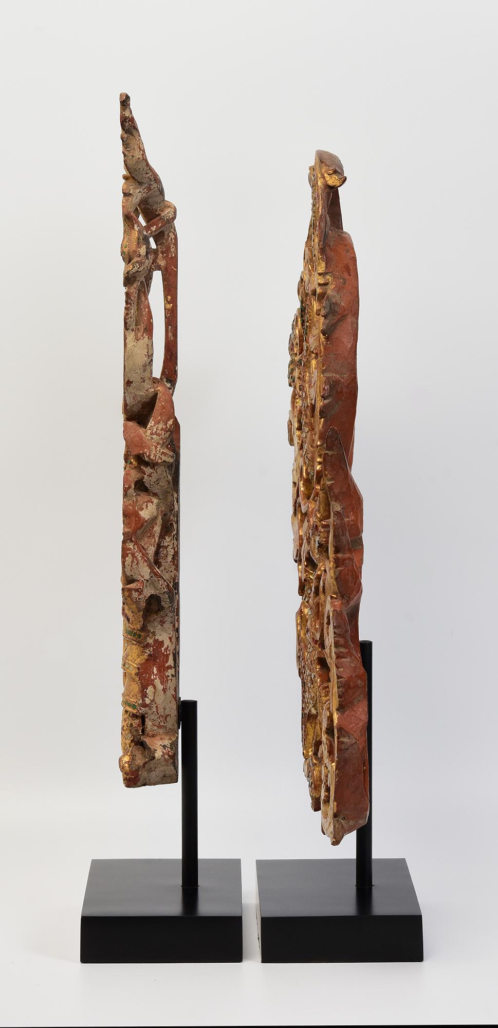 19th Century, Mandalay, A Set of Two Pieces of Burmese Wood Carving Nagas For Sale 5
