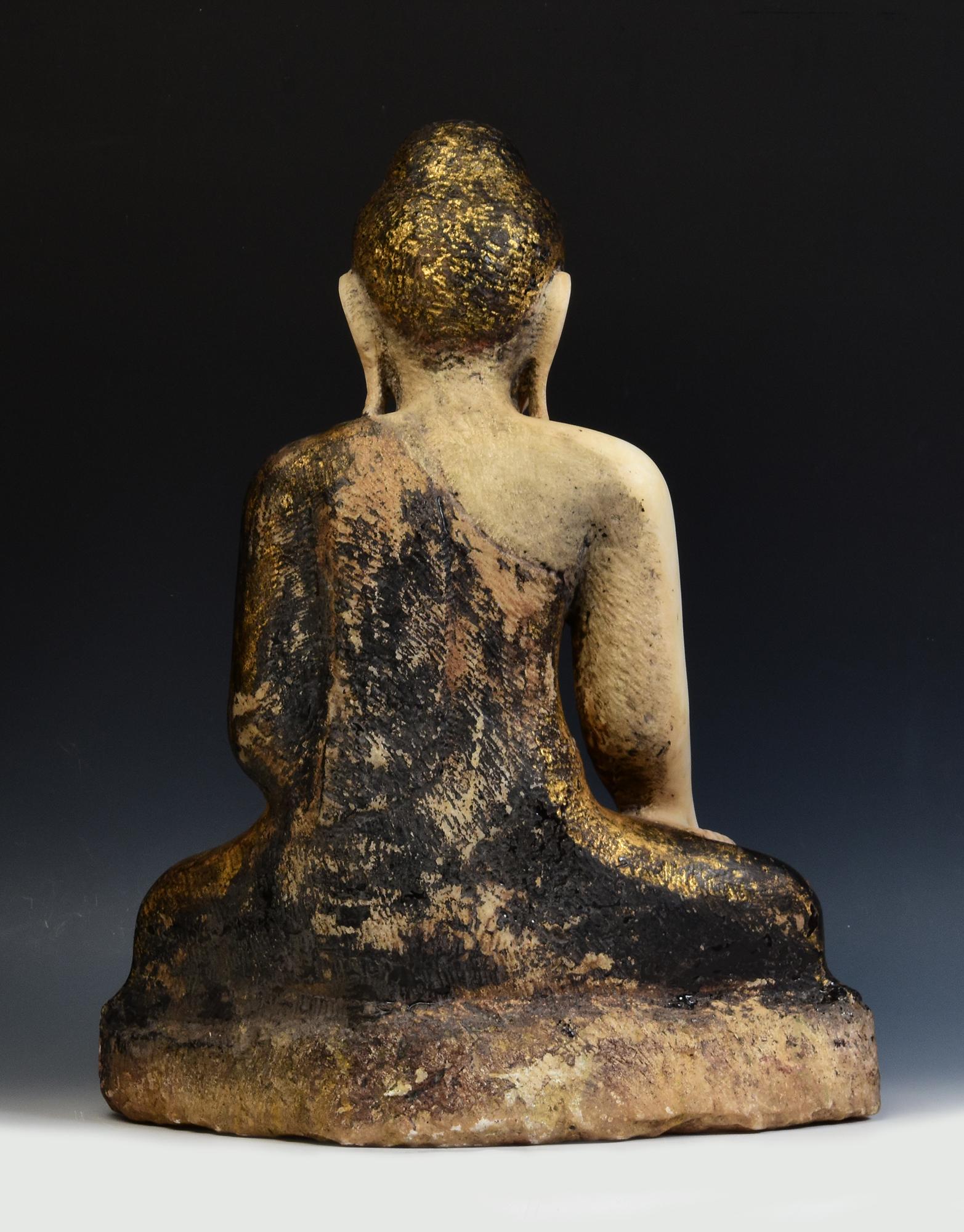 Mandalay, sitzende Buddha-Statue aus antikem burmesischem Alabastermarmor, 19. Jahrhundert im Angebot 6