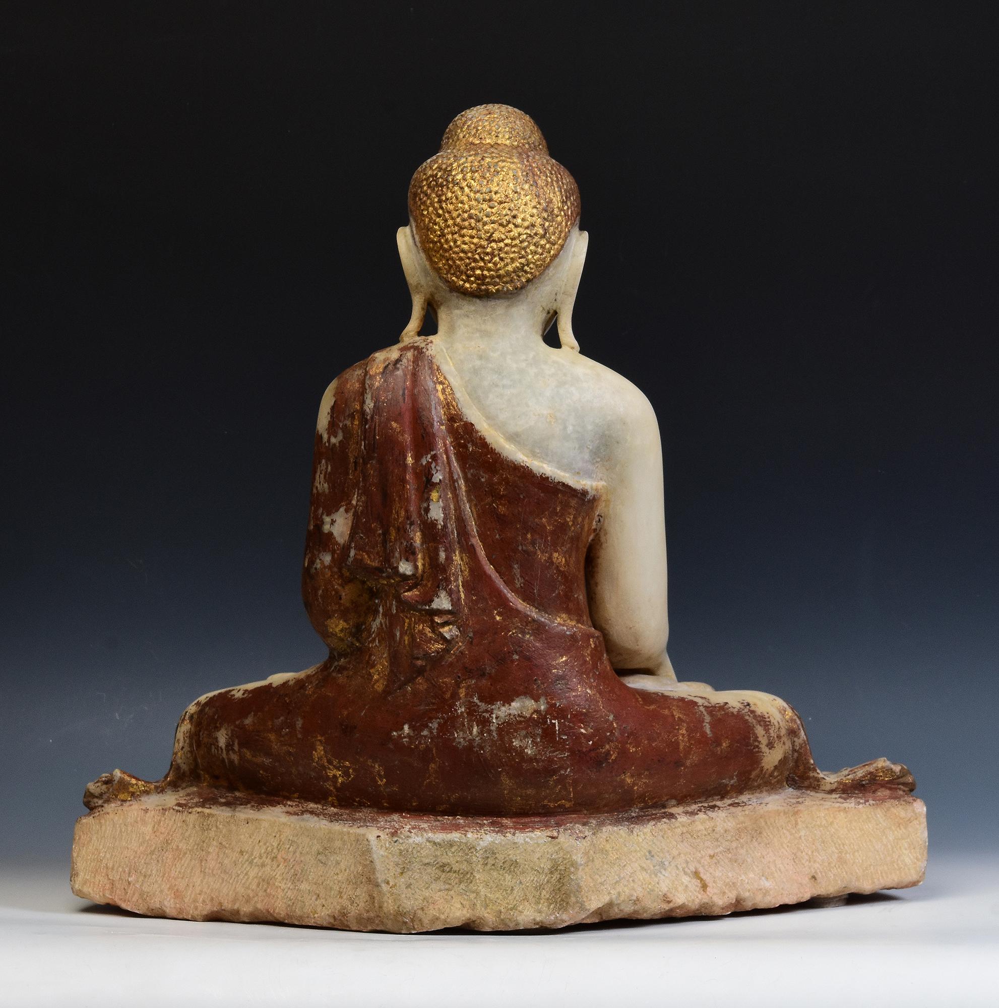 19th Century, Mandalay, Antique Burmese Alabaster Marble Seated Buddha Statue 7