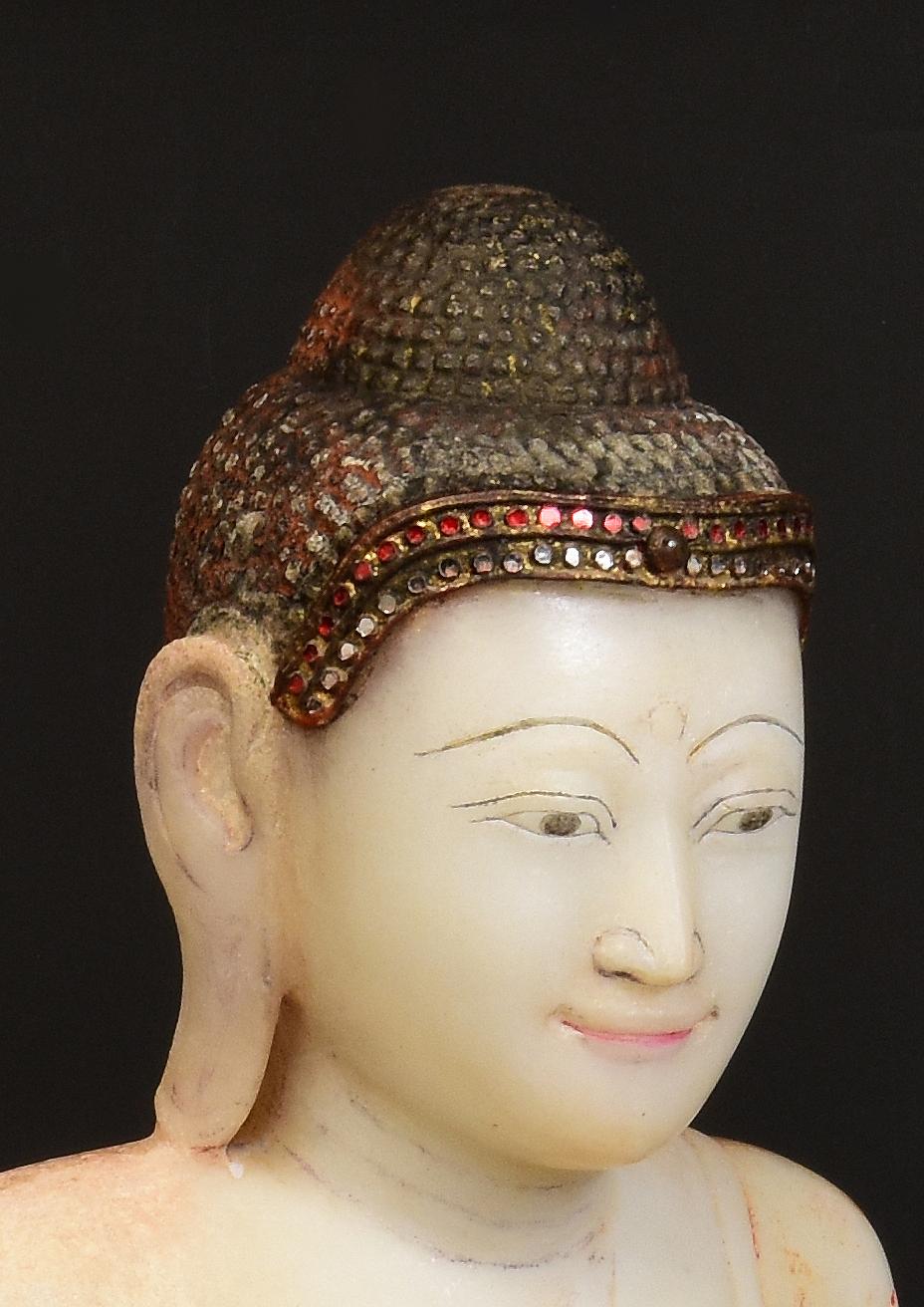 19th Century, Mandalay, Antique Burmese Alabaster Marble Seated Buddha Statue 13