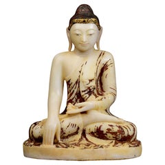 Mandalay, sitzende Buddha-Statue aus antikem burmesischem Alabastermarmor, 19. Jahrhundert