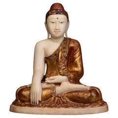 19th Century, Mandalay, Antique Burmese Alabaster Marble Seated Buddha Statue