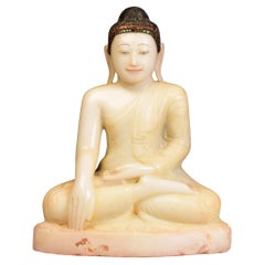 19th Century, Mandalay, Antique Burmese Alabaster Seated Buddha