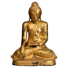 19th Century, Mandalay, Antique Burmese Bronze Seated Buddha with Gilded Gold