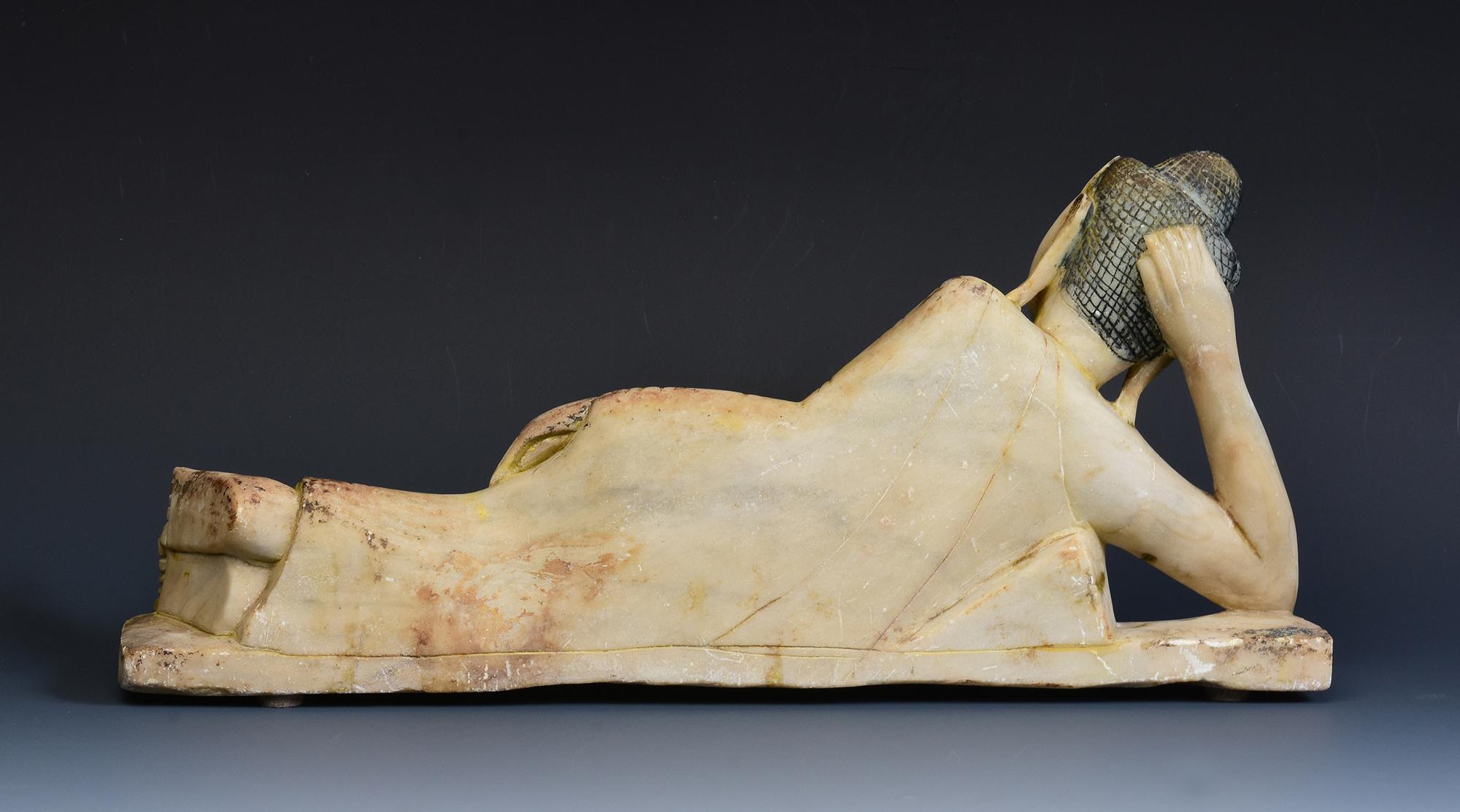 19th Century, Mandalay, Antique Burmese Soapstone Reclining Buddha Statue For Sale 9