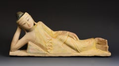 19th Century, Mandalay, Antique Burmese Soapstone Reclining Buddha Statue