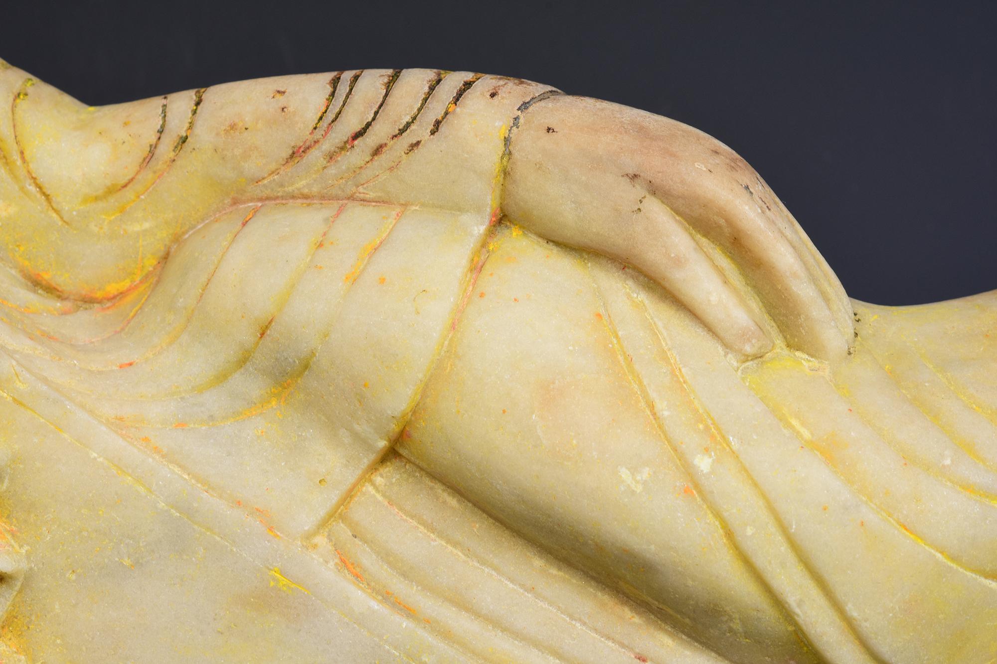 19th Century, Mandalay, Antique Burmese Soapstone Reclining Buddha Statue 2