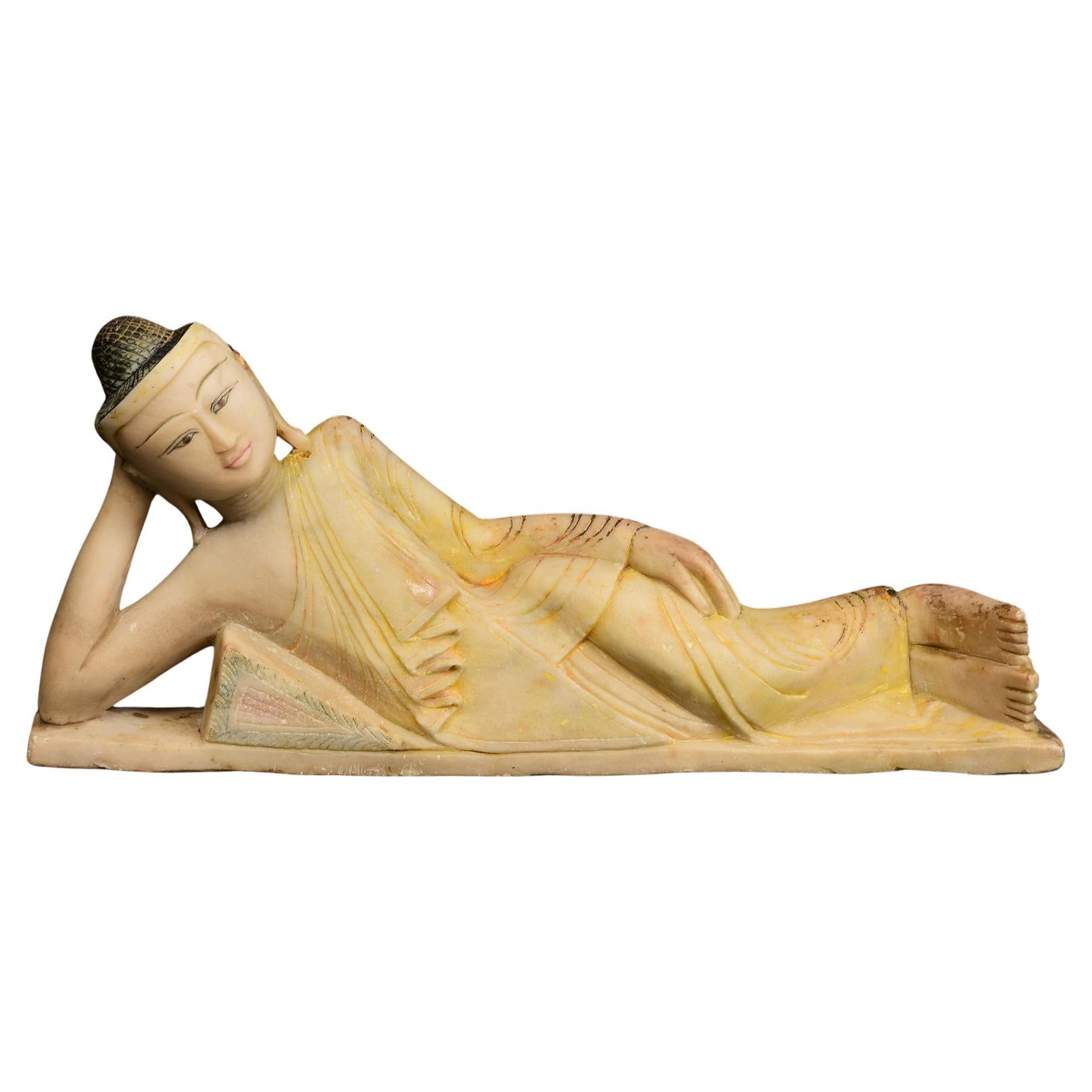 19th Century, Mandalay, Antique Burmese Soapstone Reclining Buddha Statue For Sale