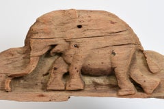 19th Century, Mandalay, Antique Burmese Wood Carving Panel with Animal Elephant