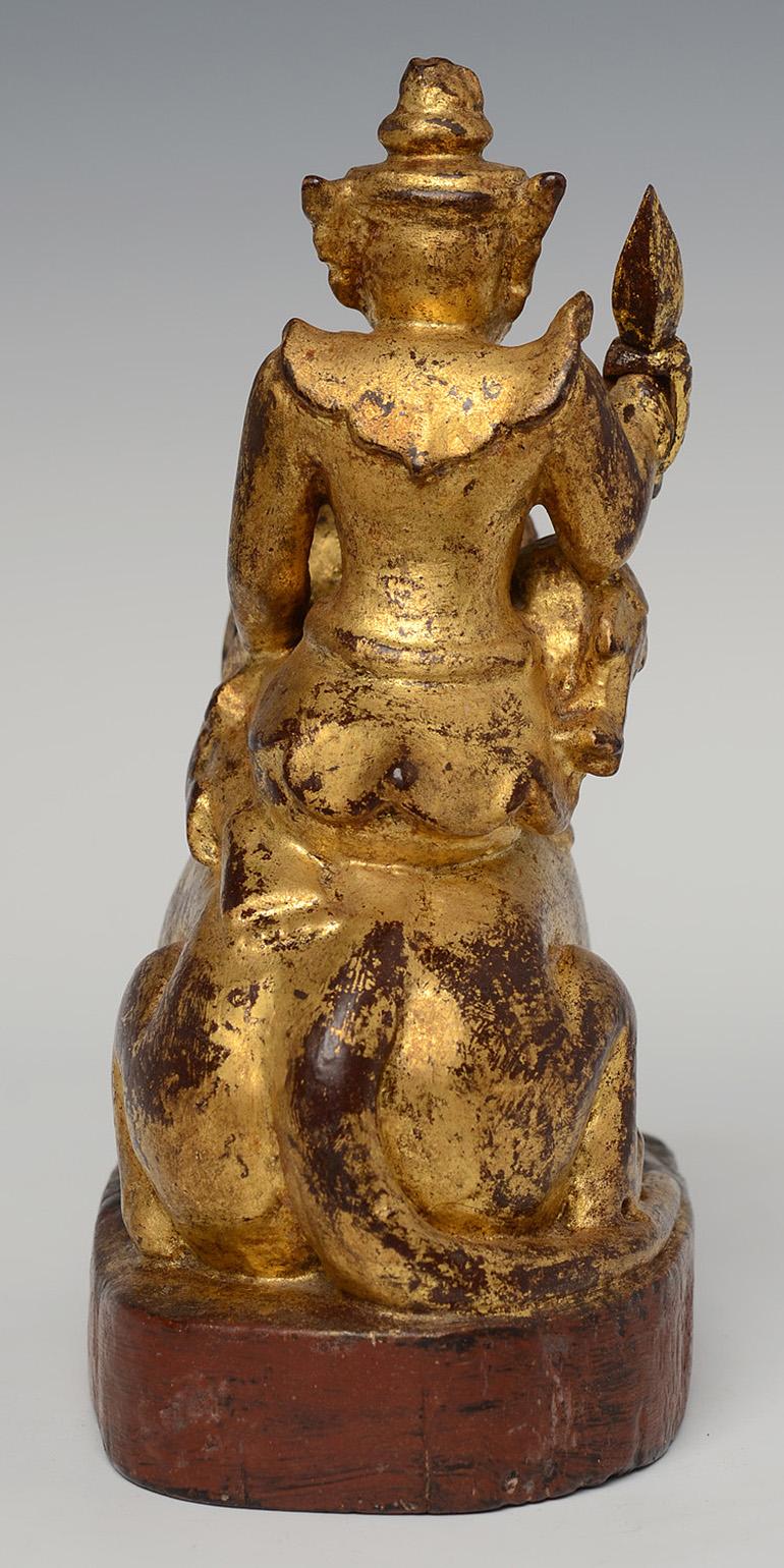 19th Century, Mandalay, Antique Burmese Wooden Angel Riding Tiger In Good Condition In Sampantawong, TH