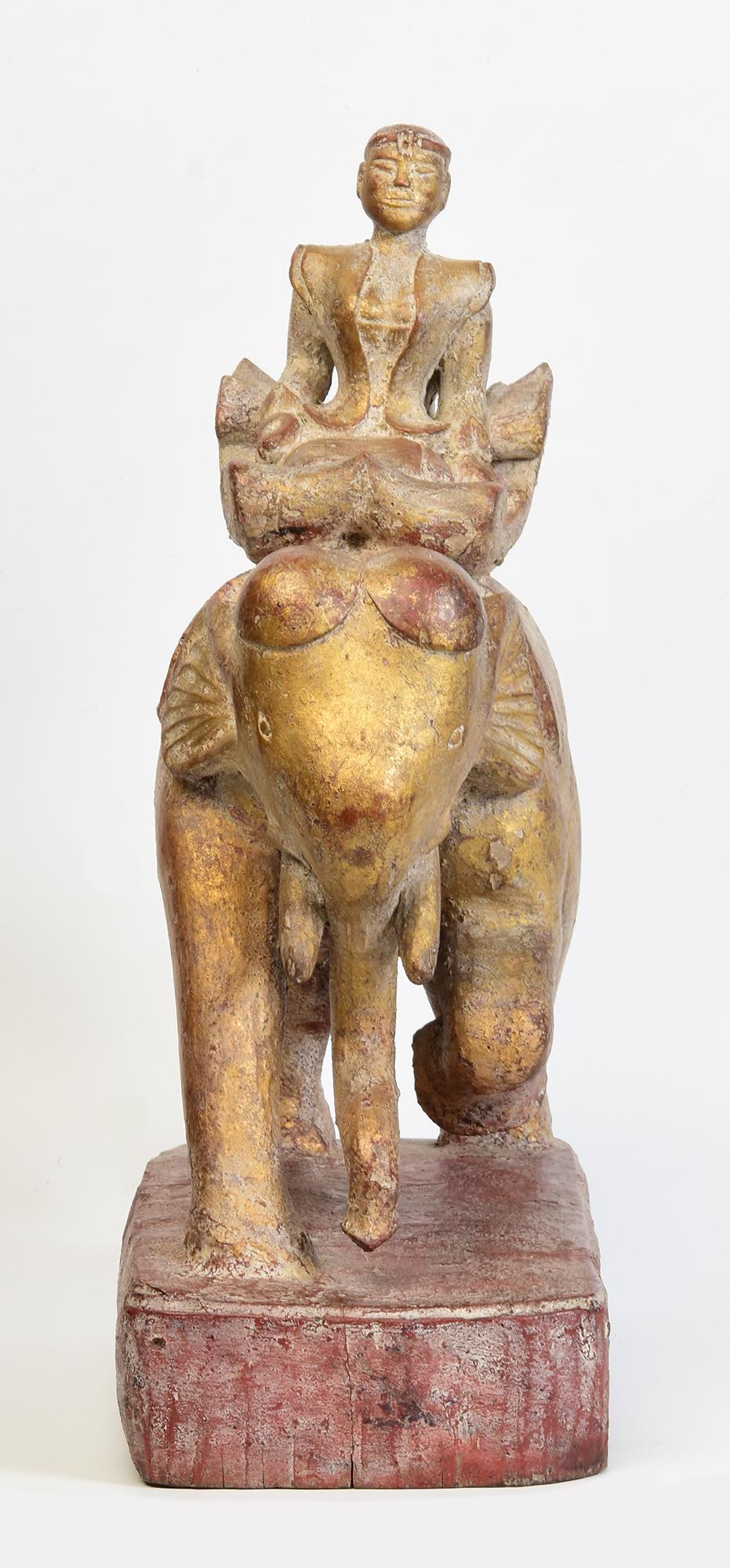 19th Century, Mandalay, Antique Burmese Wooden Elephant and Rider For Sale 6