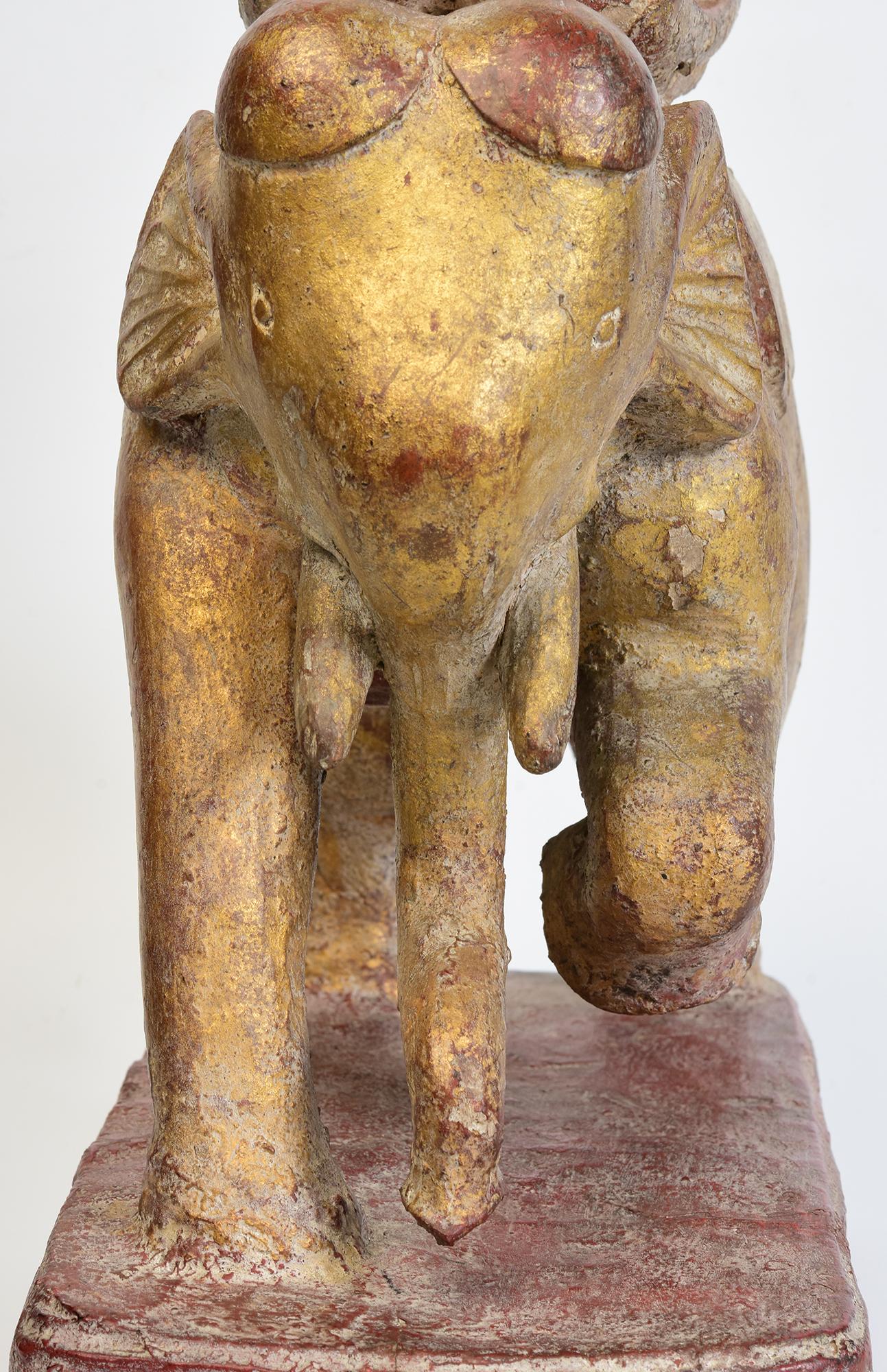 19th Century, Mandalay, Antique Burmese Wooden Elephant and Rider For Sale 8