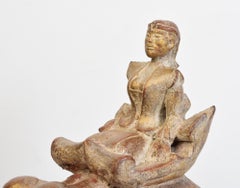 19th Century, Mandalay, Antique Burmese Wooden Elephant and Rider