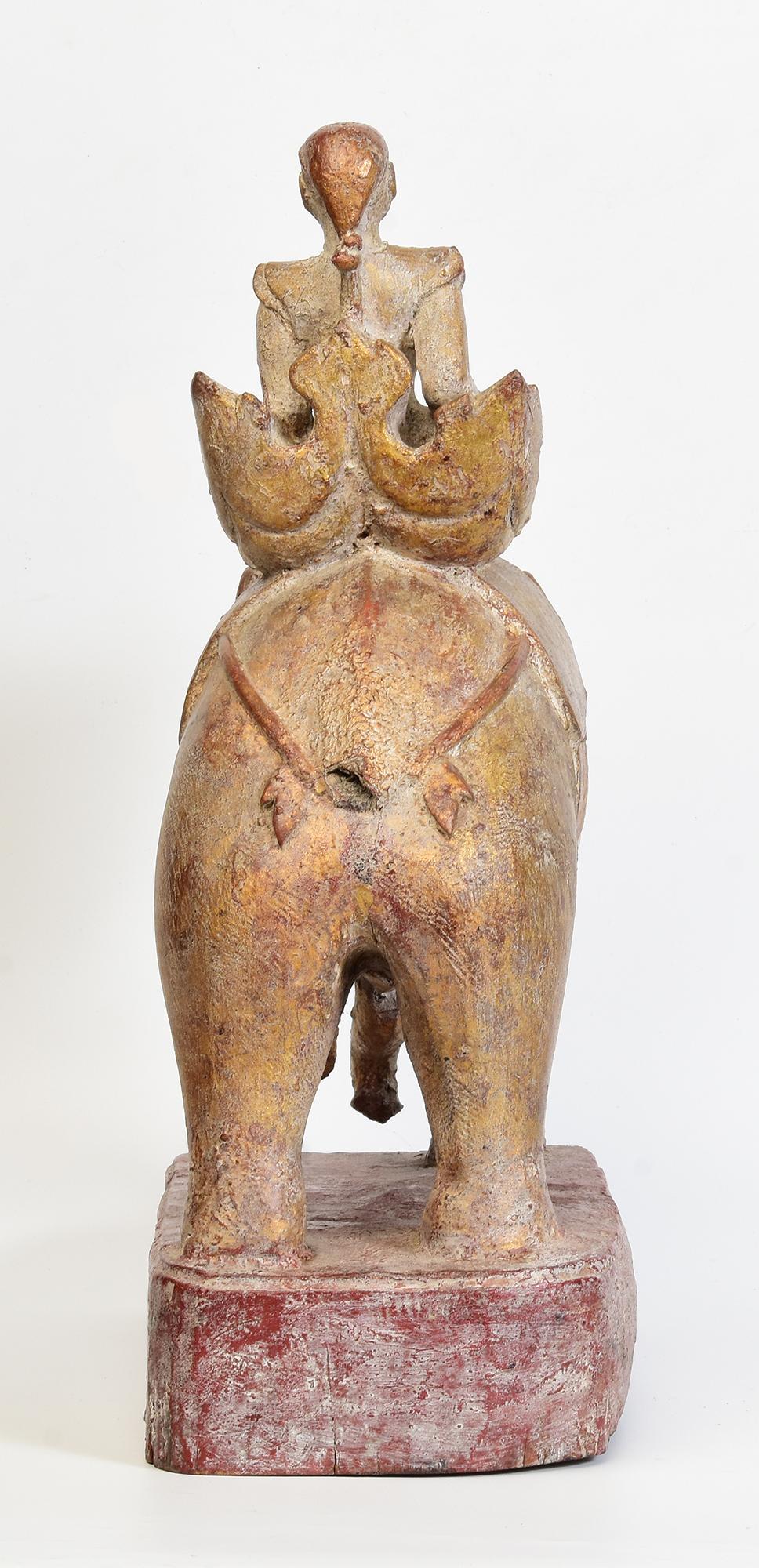 19th Century, Mandalay, Antique Burmese Wooden Elephant and Rider For Sale 1