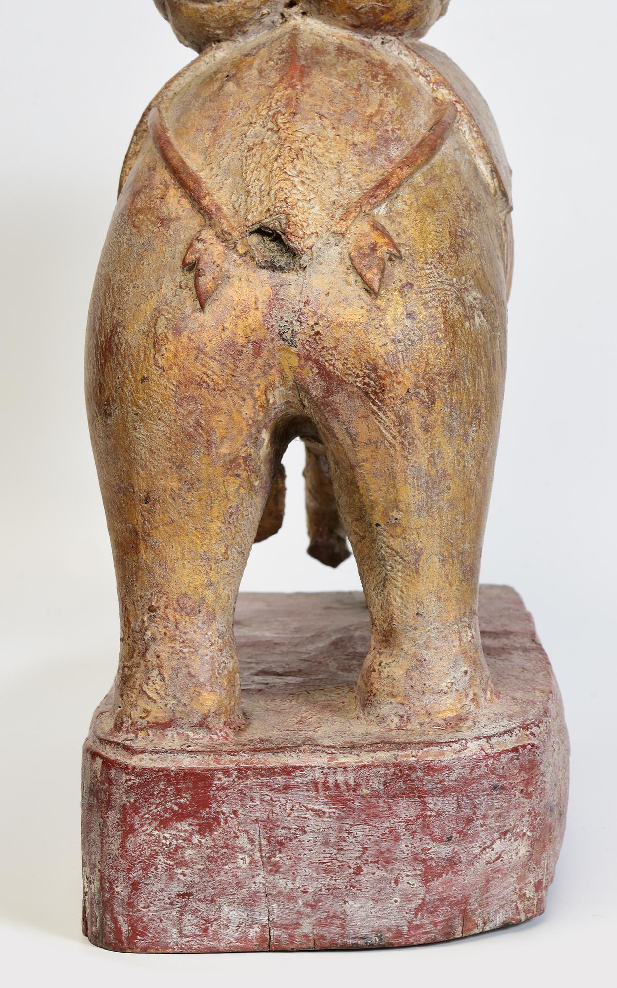 19th Century, Mandalay, Antique Burmese Wooden Elephant and Rider For Sale 3