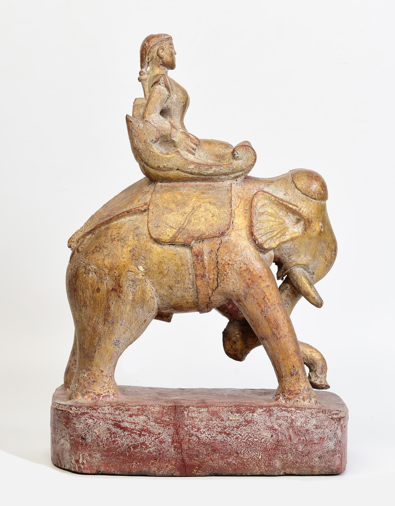 19th Century, Mandalay, Antique Burmese Wooden Elephant and Rider For Sale 4