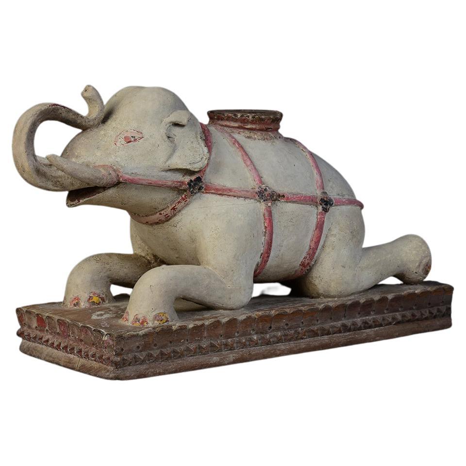19th Century, Mandalay, Antique Burmese Wooden Elephant Candle Holder For Sale