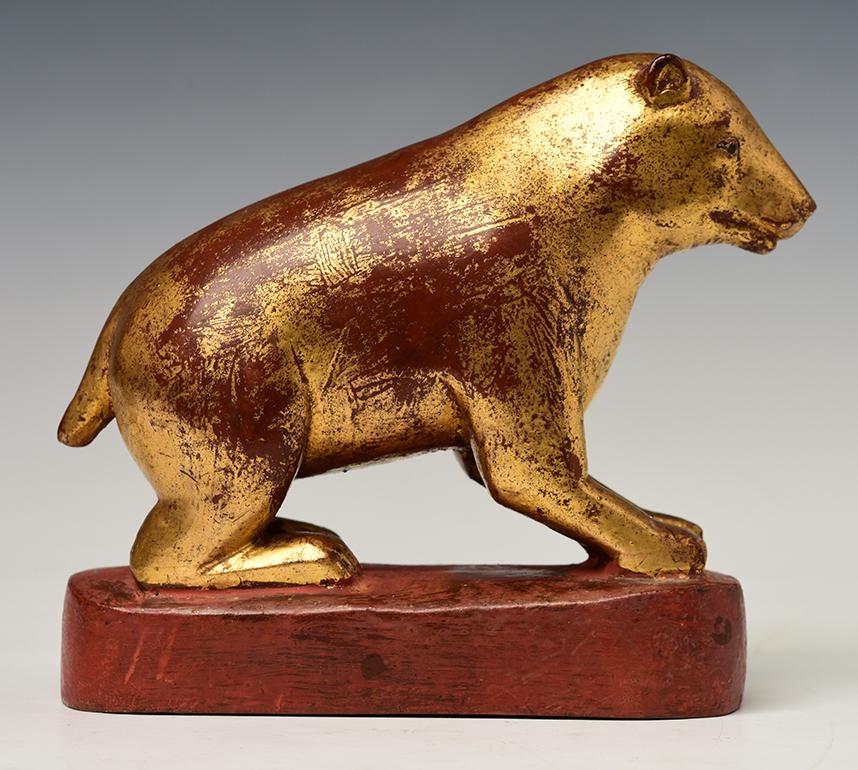 19th Century, Mandalay, Antique Burmese Wooden Mouse with Gilded Gold 2