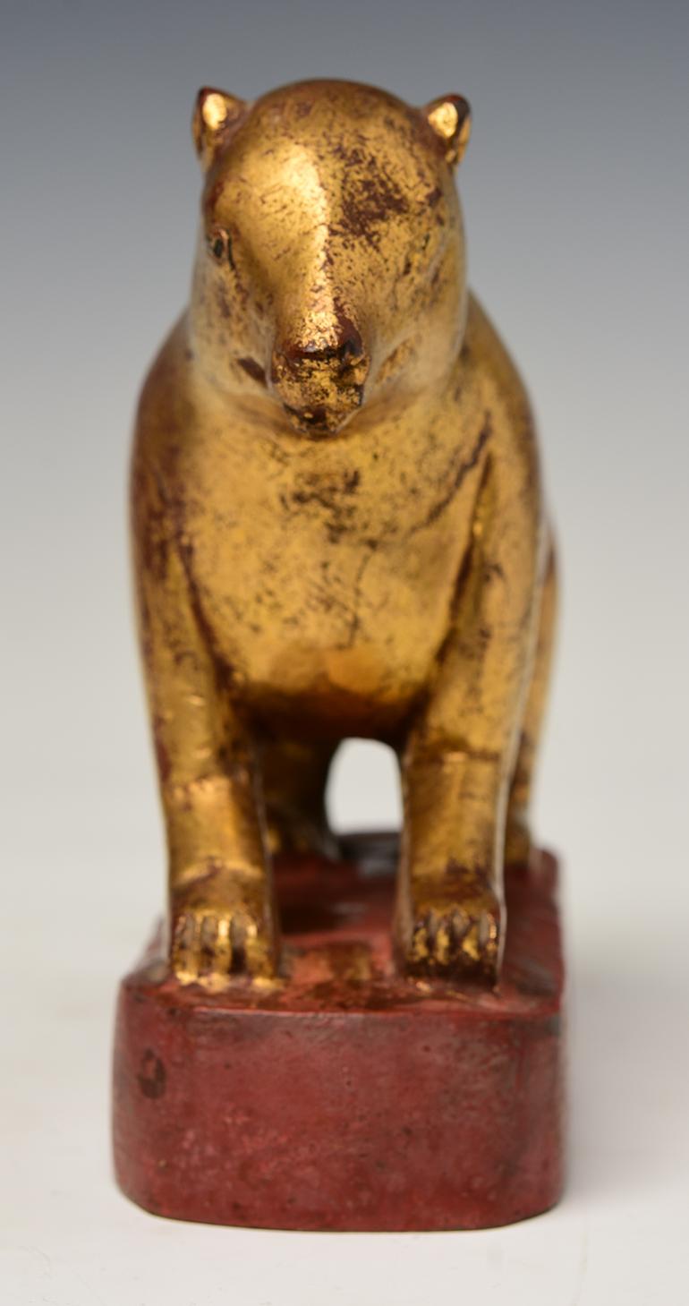19th Century, Mandalay, Antique Burmese Wooden Mouse with Gilded Gold 5