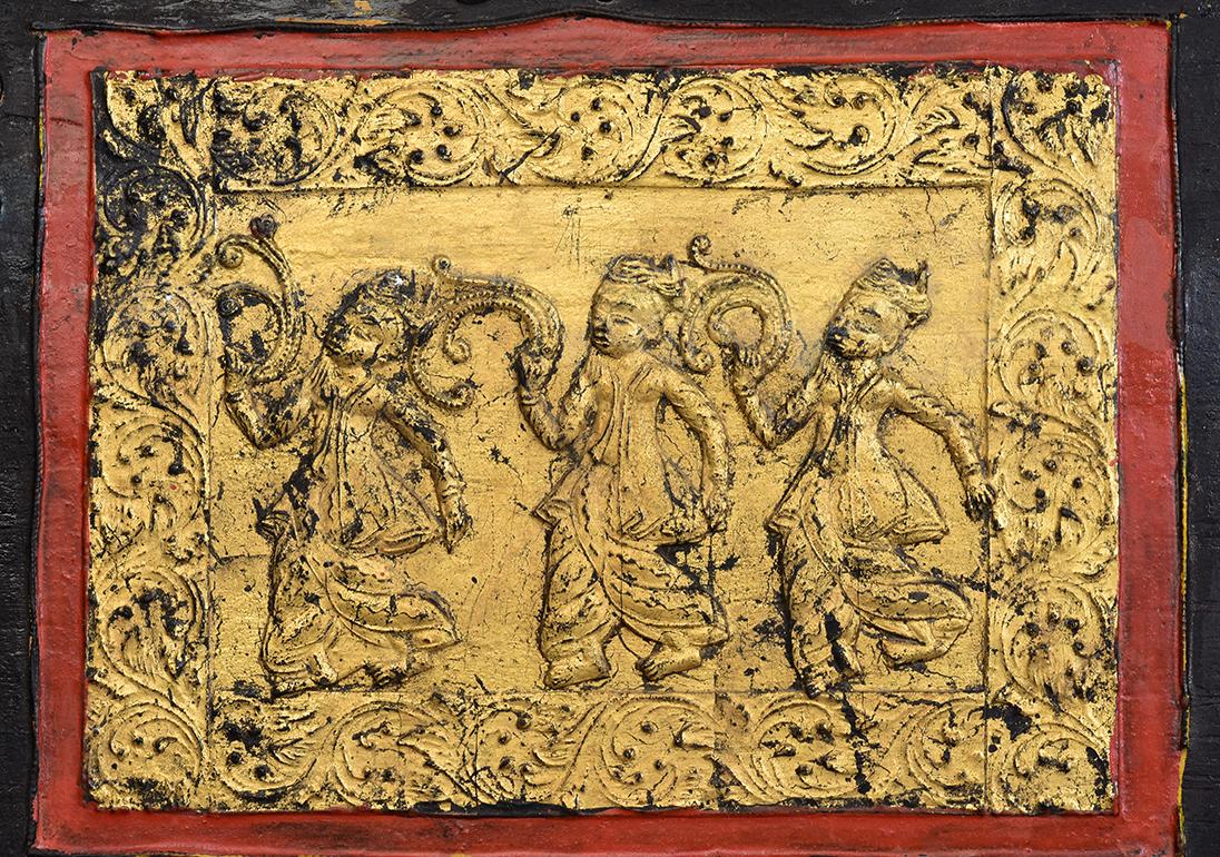 Hand-Carved 19th Century, Mandalay, Antique Burmese Wood Carving Panel For Sale