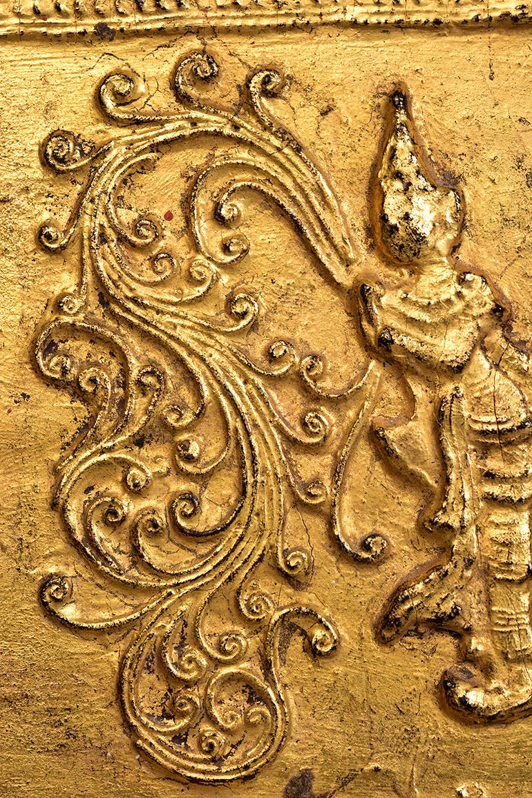 19th Century, Mandalay, Antique Burmese Wood Carving Panel 1